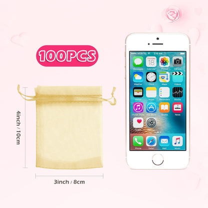 ANZNKU 50PCS White Organza Bags 3x4, Small Gift Bags Bulk for Sachet Jewelry Candy Treat, Mini Mesh Bag Drawstring for Wedding Bridal & Baby Shower, Party Favor Bag for Easter Mothers Day Birthday