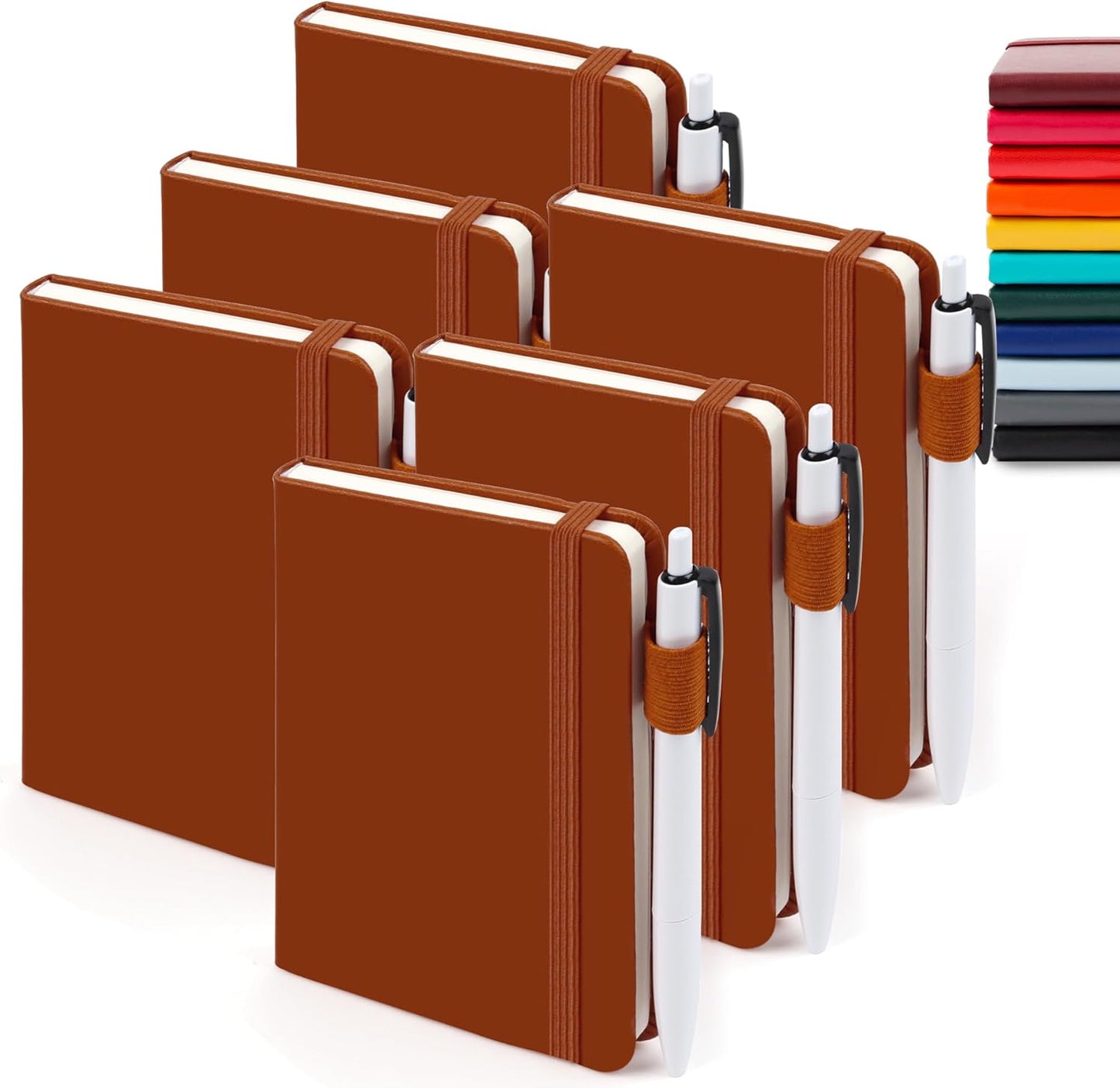 feela 6 Pack Pocket Small Notebooks Bulk, Mini Cute Memo Notepads Hardcover College Ruled Lined Journals with Pen Holder for Women Girls Office School, with 6 Black Pens, 3.5”x 5.5”, A6, Rose Pink