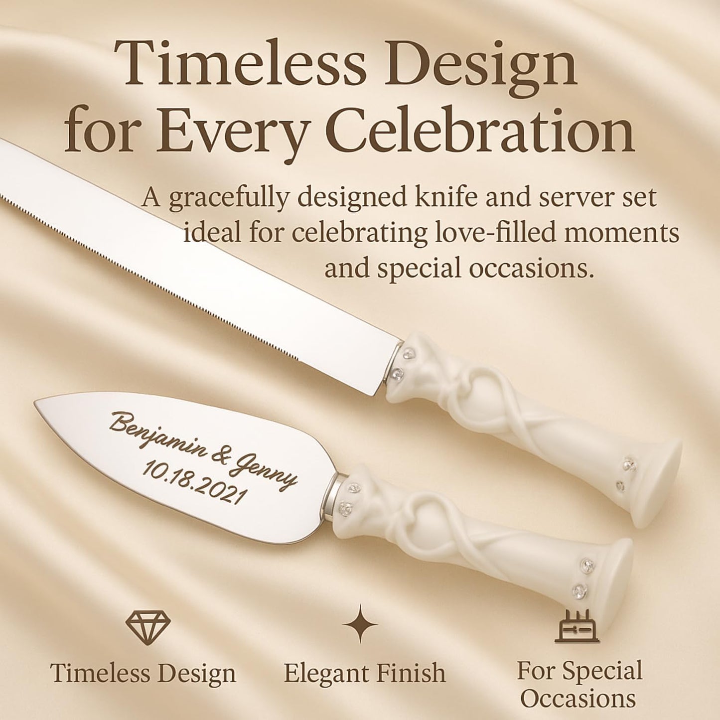 GIFTS INFINITY Personalized Wedding Cake Knife and Server Set with Engraving – Cake Cutting Utensil Set, Keepsake Gift for Wedding, Anniversary, Reception, Birthday & Other Occasions (CH-101WB)