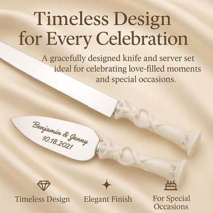 GIFTS INFINITY Personalized Wedding Cake Knife and Server Set with Engraving – Cake Cutting Utensil Set, Keepsake Gift for Wedding, Anniversary, Reception, Birthday & Other Occasions (CH-101WB)