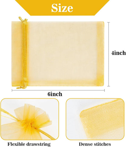 Sukh 100pcs Organza Bags 5''x7'' - White Sheer Mesh Drawstring Bags for Jewelry, Soap, Fruits, Candy, Small Gift Bags for Weddings, Valentine's Day, Mother's Day, Halloween, Thanksgiving, Christmas
