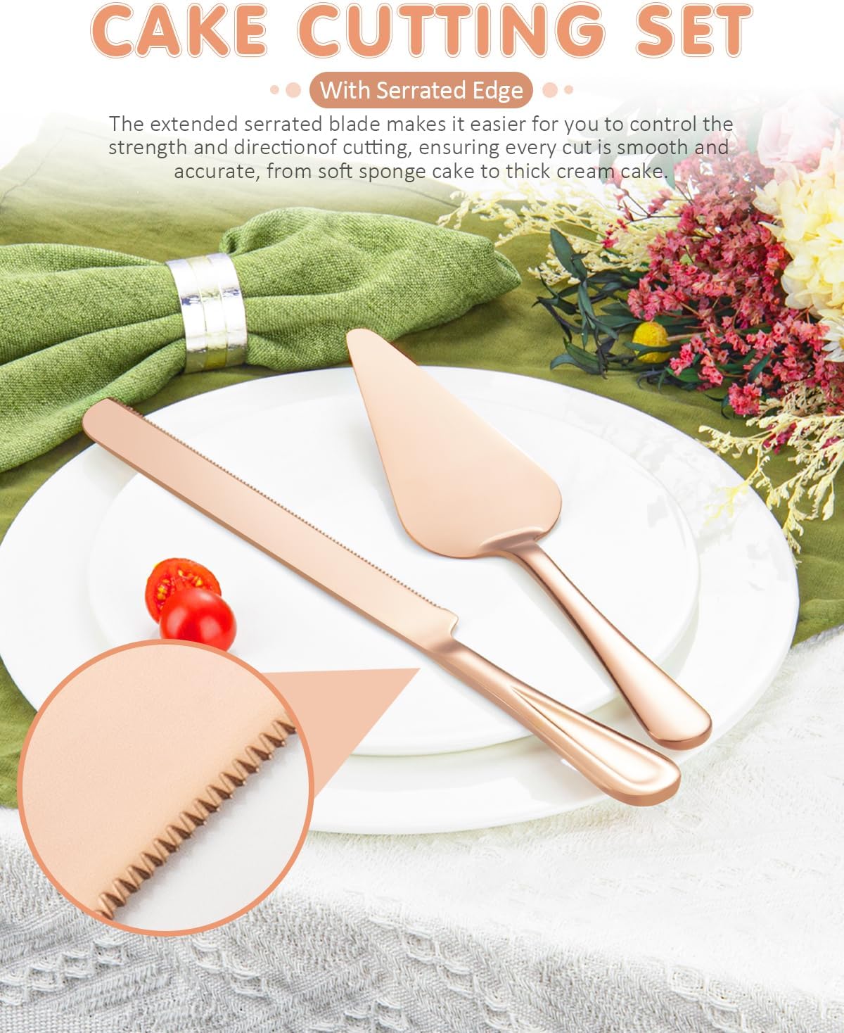 13-Inch Premium Cake Cutting Set for wedding，Exquisite Cake Knife and Server Set with Serrated Design, Ideal for Pastries, Pies, and Desserts (Silver)