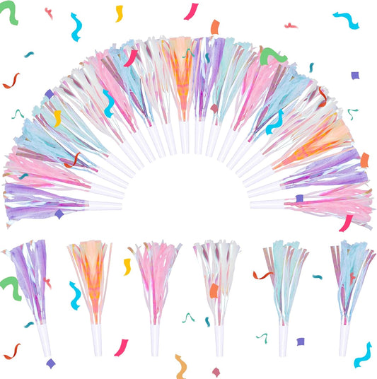 36 Pcs Party Blowers, Glitter Noise Makers Metallic Fringed Birthday Blowers for Party Horns Graduation Events Sporting Gatherings Christmas Party Favors Supplies