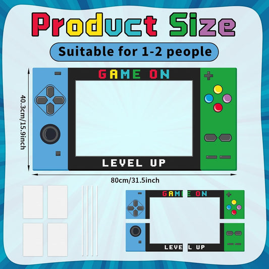 31.5 x 15.9 Inch Video Game Photo Booth Props Gaming Party Supplies Game on Selfie Frame Handheld Birthday Decoration Gaming Console Corrugated Plastic Picture Frame Gamer Fan Favors for Boys & Girls
