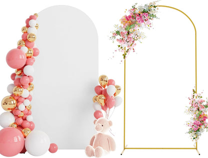 Wokceer 7.2 FT Wedding Arch Backdrop Stand and White Arch Cover, Metal Arch Stand with Arch Stand Cover for Birthday Party Wedding Ceremony Bridal Baby Shower Event Decor