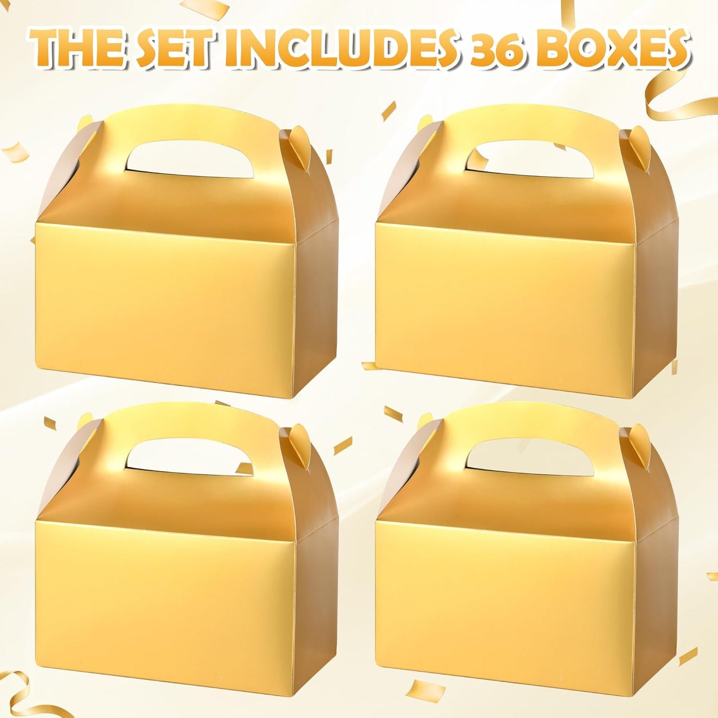 DjinnGlory 36 Pack White Party Favor Treat Boxes with Handle, DIY Paper Boxes for Baby Shower, Birthday, All Occasion, Small Gable Boxes for Small Business 6.18 x 3.58 x 3.38 Inches
