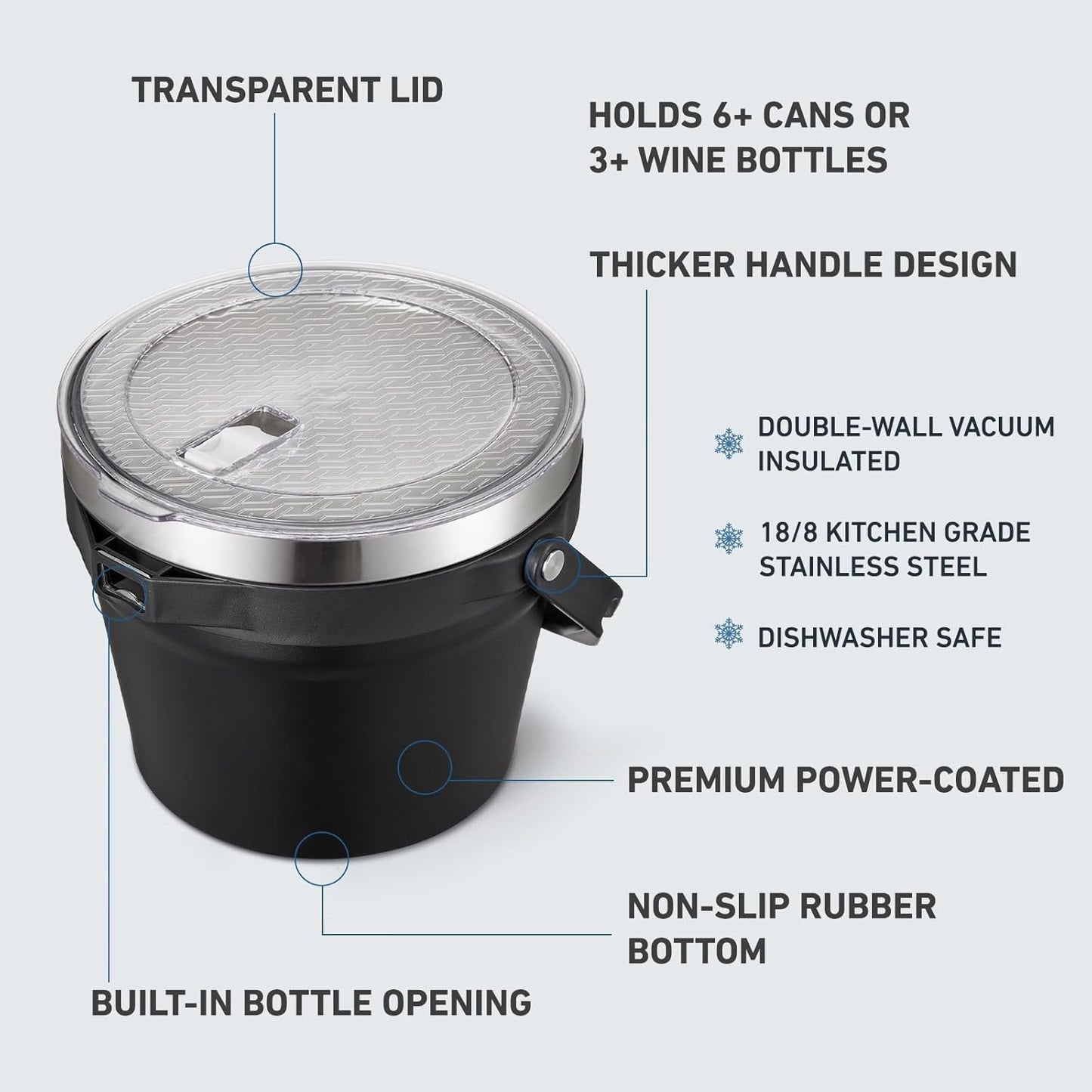 COKTIK 7L Insulated Ice Bucket with Lid，Double Wall Vacuum Stainless Steel Beverage Bucket Keeps Frozen Longer，Holds 6 Longnecks or 3 Bottles of Wine，for Cocktail, Champagne, Large Parties(Blue)