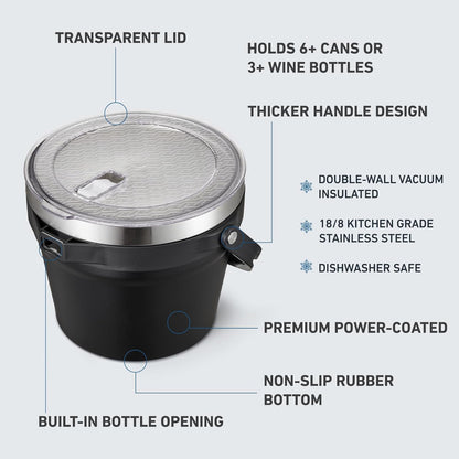 COKTIK 7L Insulated Ice Bucket with Lid，Double Wall Vacuum Stainless Steel Beverage Bucket Keeps Frozen Longer，Holds 6 Longnecks or 3 Bottles of Wine，for Cocktail, Champagne, Large Parties(Blue)
