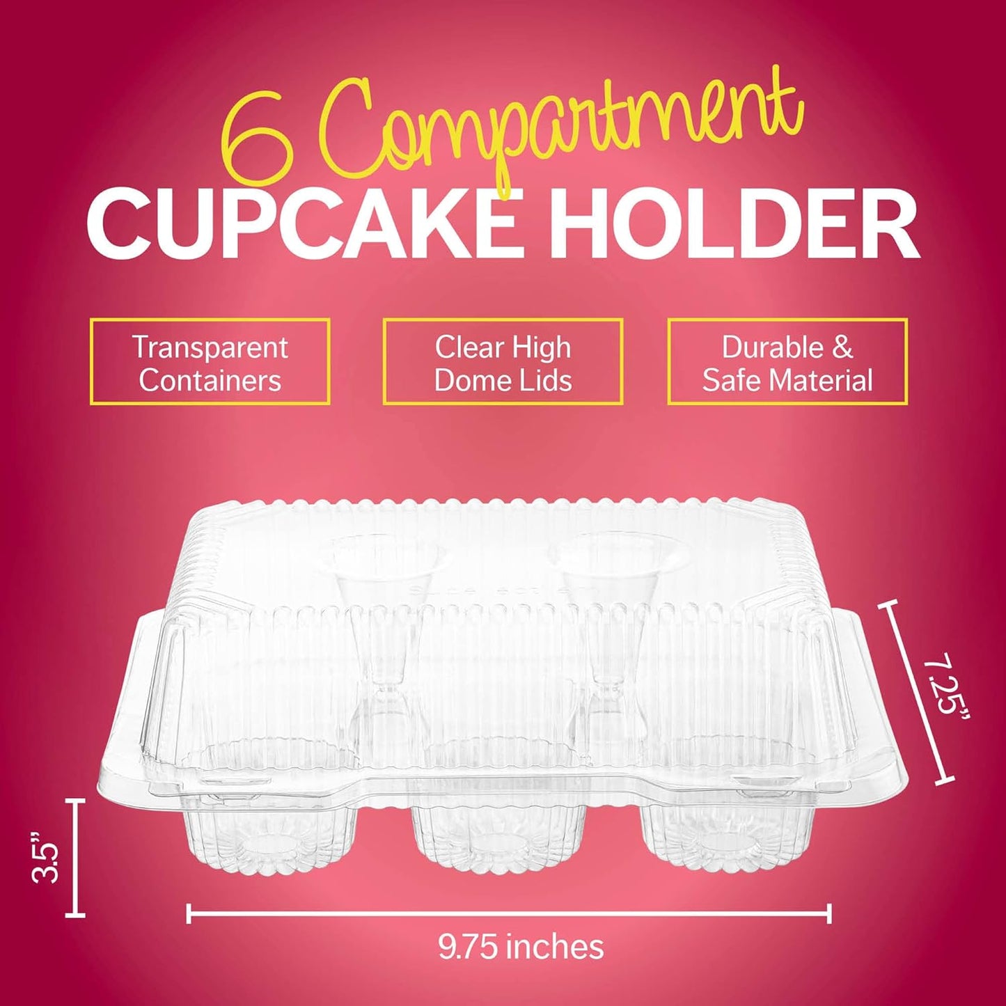 Plastic Cupcake Containers Boxes | 12 Compartment – 8 Pack | Disposable High Dome Dozen Cupcake Holder With Lid Bulk | Extra Sturdy Stackable Cupcake Boxes | Durable Muffin Packaging Transporter To Go