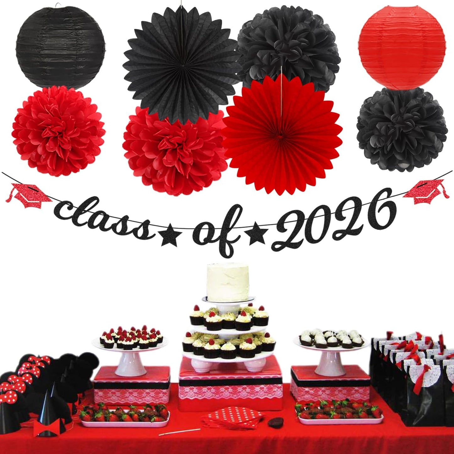 2026 Blue Class-Congratulations Prom Graduation Party-Decorations - 22pcs High School College Grad Supplies Decor,Royal Navy White Silver Tissue Pom Poms Streamers, Paper Flowers Lanterns Hugmoon