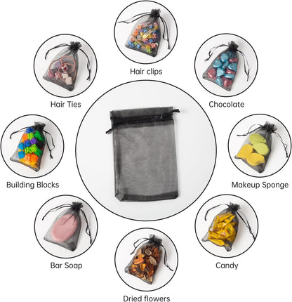 100PCS White Organza Bags, 4x6 Inch Small Mesh Bags Drawstring, Jewelry Gift Bags for Easter, Party, Festival, Bathroom Soaps, Makeup