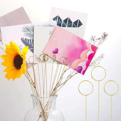 Picture Holders for Centerpieces,40Pcs Gift Card Holder Picks,Metal Photo Holders for Centerpieces,Sticks for Flower Bouquet Wedding Party Birthday (Round Shaped)