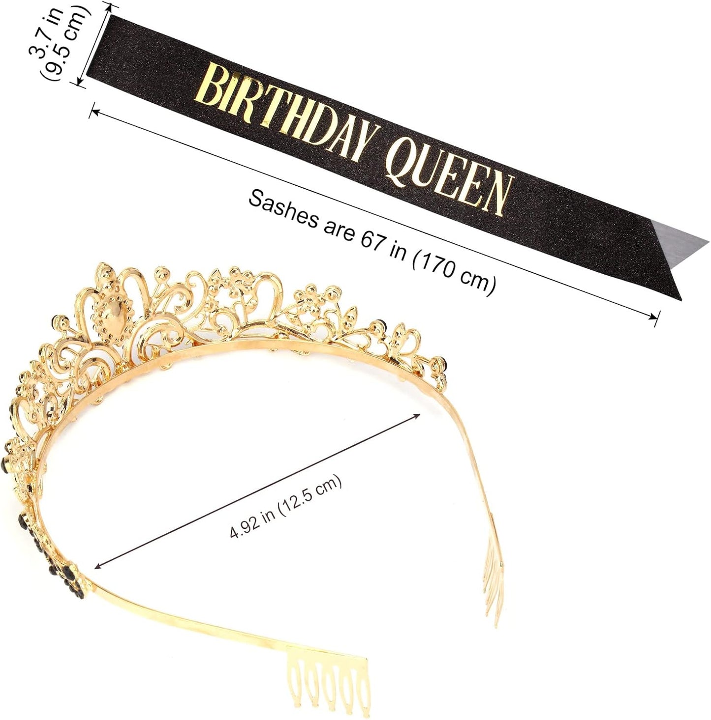 COCIDE Birthday Queen Sash & Rhinestone Tiara Set Gold Happy Birthday Crowns for Women Party Decoration Kit Rhinestone Headband for Women Glitter Crystal Hair Accessories for Cake Topper
