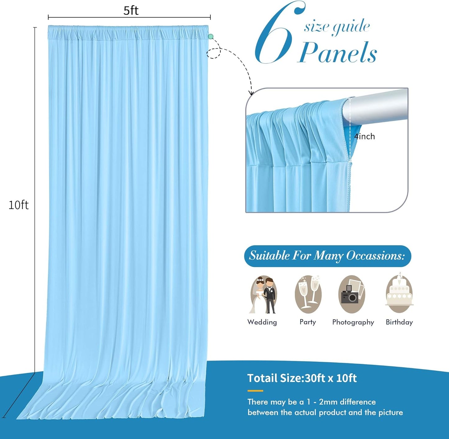 10 ft x 10 ft Wrinkle Free White Backdrop Curtains for Wedding Parties, Polyester Photography Backdrop Drapes for Birthday Parties Stage Backdrop Stand, 2 Panels 5x10FT Background Curtains