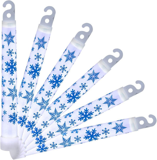 White Christmas Glow Sticks with Blue Frozen Snowflakes Print (Pack of 25)
