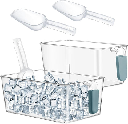 Havawish Ice Storage Bin and Flexible Scoop Set Plastic Freezer Bin with Pull Out Handle Storage Bucket Clear for Container with Scoop(Grey,10.83 x 4.92 x 4.33 in,Classic)