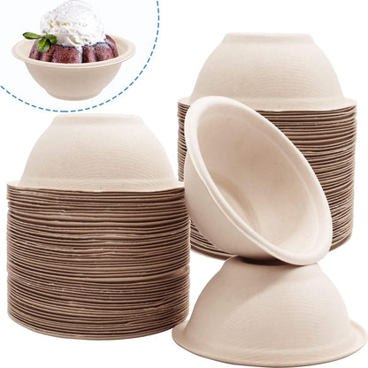 Tiaiidi 100 Pack 8 oz Disposable Paper Bowls,Compostable Bagasse Bowls,Small Biodegradable Heavy-Duty Bowls for Hot and Cold Food