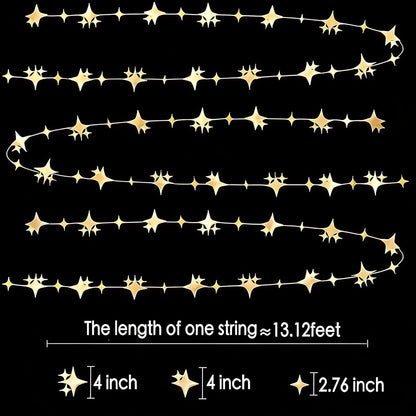 Glitter Gold Four-Angle Star Paper Garland Banner Décor 40 Feet Gold Twinkle Star Hanging Bunting Banner Backdrop for Wedding Baby Shower Birthday Graduation Disco Party Decorations