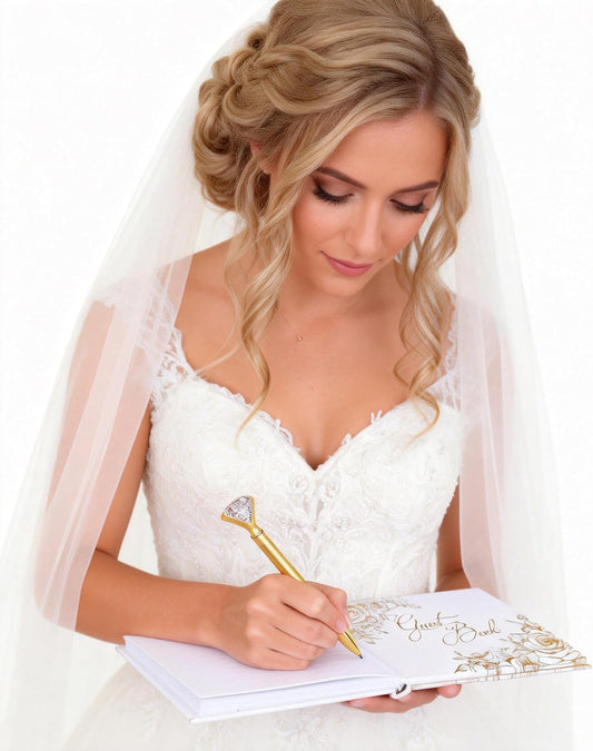 VIRIDI Wedding Guest Book with a Pen Gold,Guest Book Wedding Reception 9 × 6.7 inches, Gold Foil Hardcover GuestBook for Baby Shower, Graduation, Birthdays