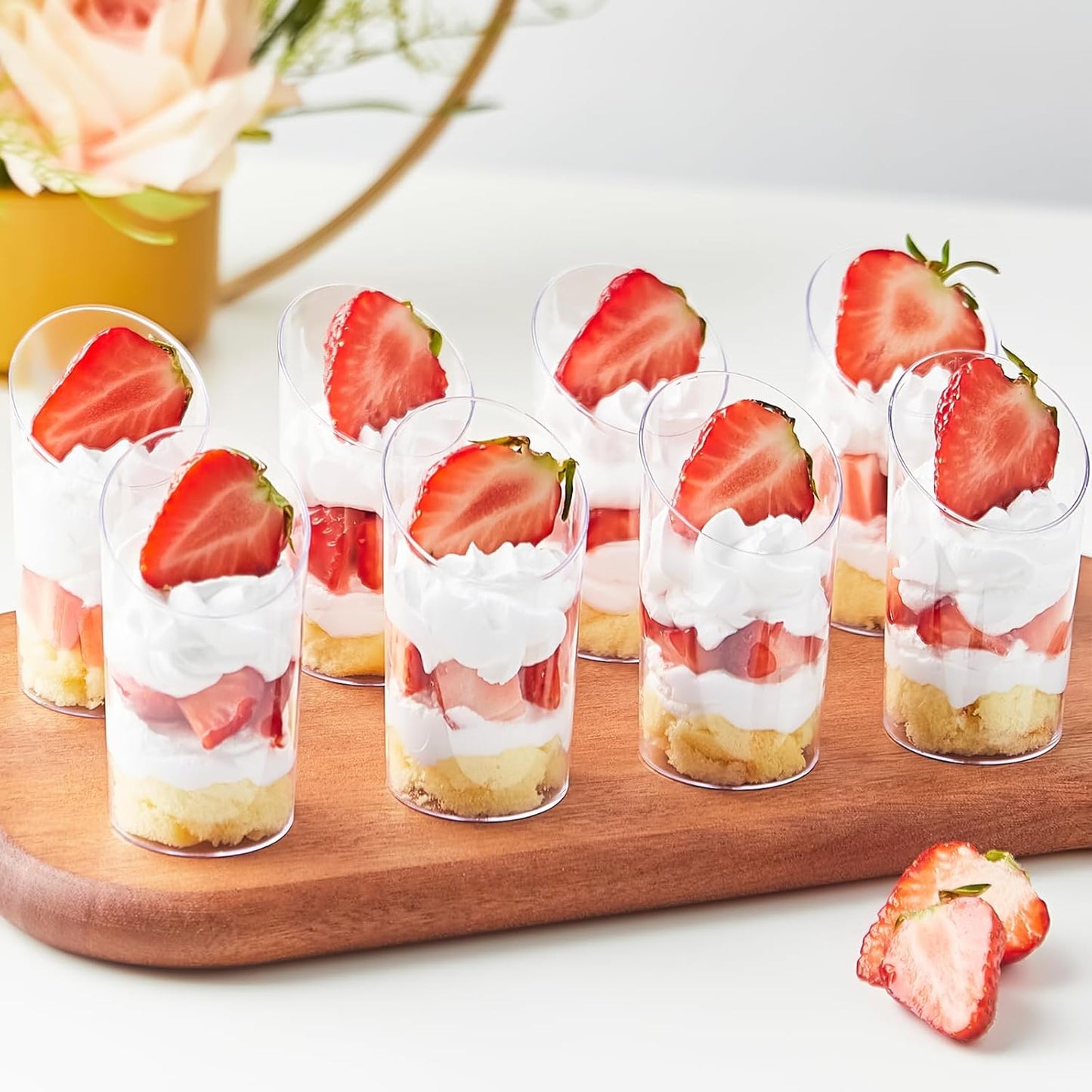 50 Pack Mini Slanted Dessert Cups with Spoons - 2.2 oz Plastic Parfait Cups Reusable Shooter Glasses Small Serving Cups for Tasting Party Desserts Appetizer