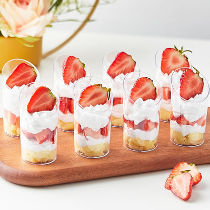 50 Pack Mini Slanted Dessert Cups with Spoons - 2.2 oz Plastic Parfait Cups Reusable Shooter Glasses Small Serving Cups for Tasting Party Desserts Appetizer