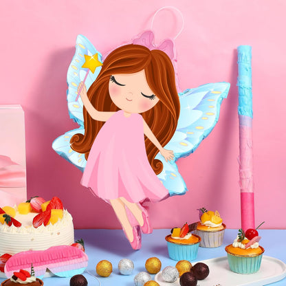 Threan Princess Piñata Fairy Party Decorations Pink Ballet Piñata Ballerina, Birthday Game Set Party Supplies for Girl Princess Theme Baby Shower Butterfly Birthday Supplies Decoration(Fairy)