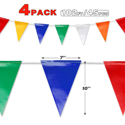 Black & White Pennant Banner Flags | Heavy-Duty Outdoor | OSHA 500lb Rated | Strand Fade Resistant 【102FT】