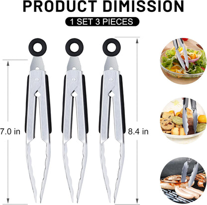 Hotec Stainless Steel Kitchen Tongs, Set of 2-9", Locking Metal Food Tongs for Cooking, Serving, BBQ, Grill Non-Slip Grip