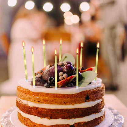 BEAN LIEVE 24-Count Birthday Candles - Long Thin Cake Candles Slow Burning Candles for Birthday, Wedding, Lucky Party Decoration (Champagne Gold)