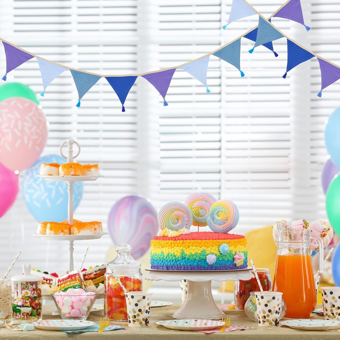 G2PLUS Cotton Fabric Bunting Banner, 9Ft Green Triangle Pennant Banner Flag, 12pcs Double-Sided Bunting Garland with Tassels for Birthday, Nursery, Baby Shower, Classroom Hanging Decor