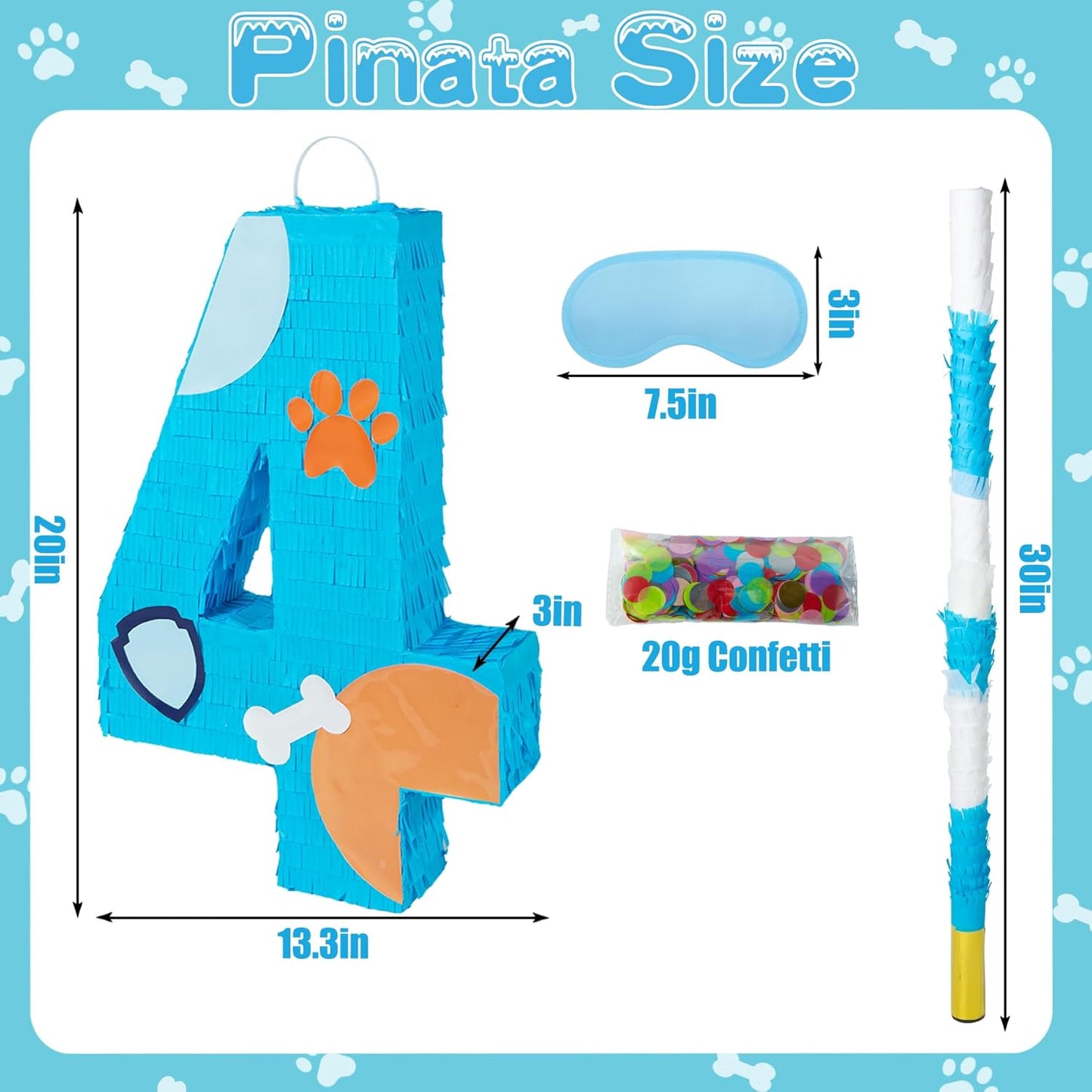 PCFING 20 Inch Dog Paw Number 1 Piñata with 30 Inch Piñata Stick Blindfold Confetti for Boy Girl Adults Birthday Party Decorations, Anniversary Celebration, Fiesta