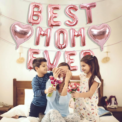 Rose Gold Best Mom Ever Balloons,16 Inch Mom Balloon Letters for Mother Birthday Mother's Day Decorations