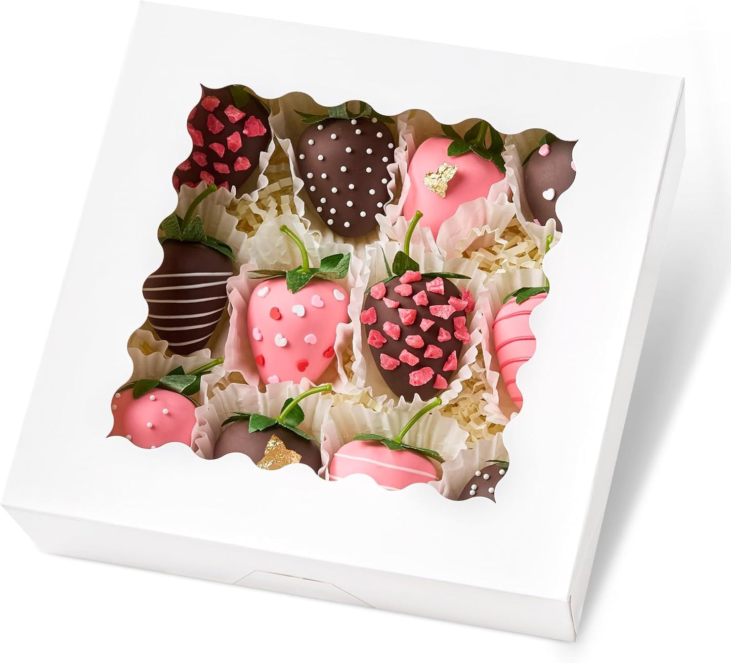 Kucoele 20 PCS Pie Boxes, 9 x 9 x 2.5 Inches Bakery Boxes with Window, Auto-Popup Cookie Boxes White Treat Boxes for Chocolate Strawberries, Pastries, Muffins, Donuts