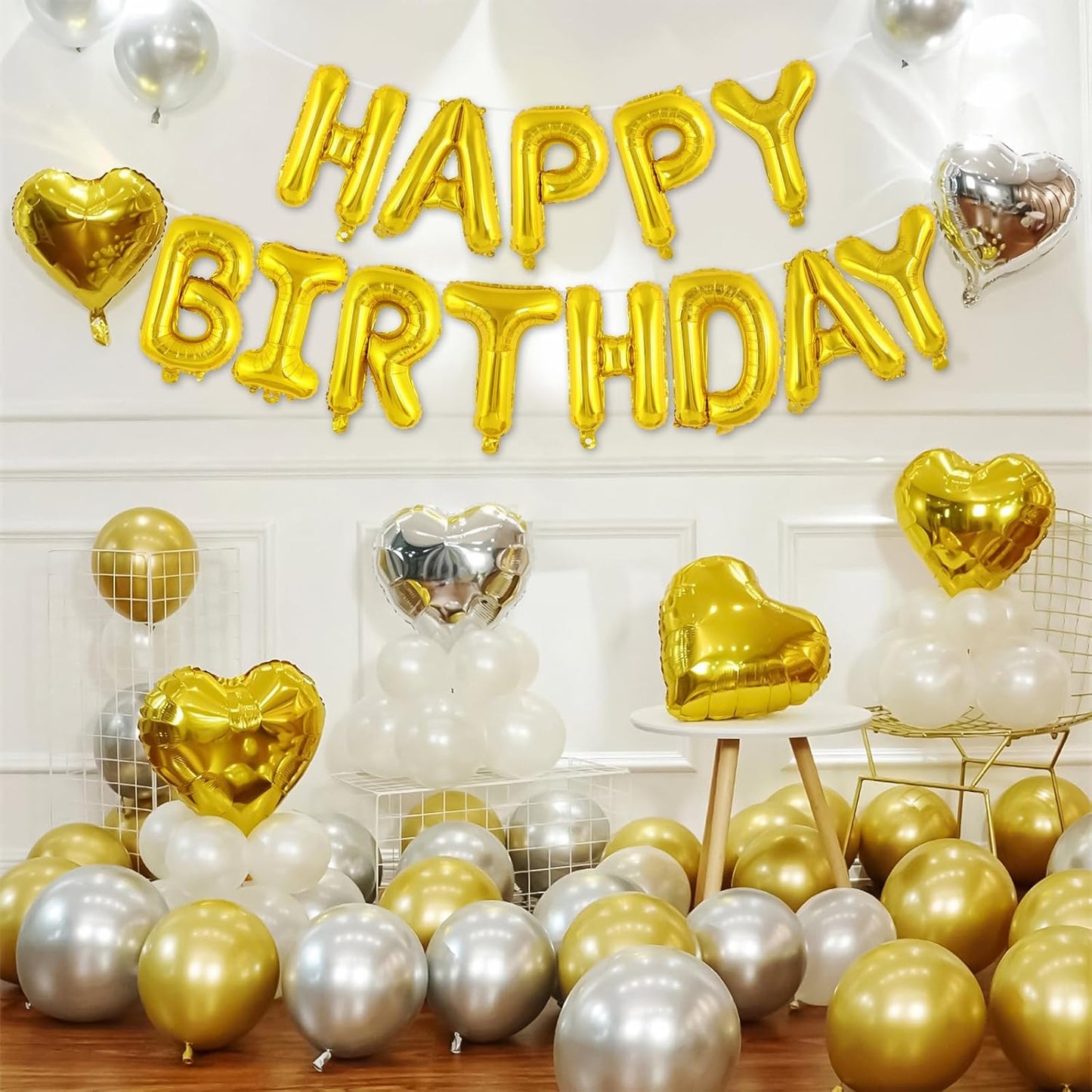 Happy Birthday Balloons Banner, Foil Balloon Personalized Name Letters Balloons Sign Birthday Party Decorations for Women Men Boys Girls Cream