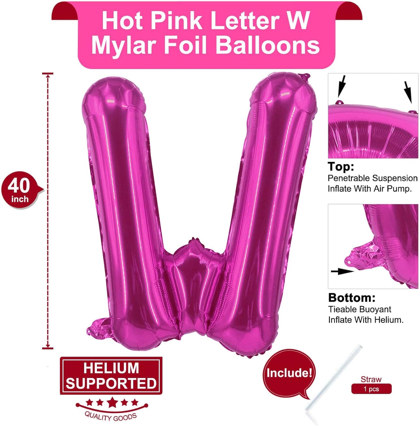 Lovoir 40 Inch Large Hot Pink Letter A Balloons Big Size Jumbo Mylar Foil Helium Balloon for Birthday Party Celebration Decorations Alphabet Hot Pink A