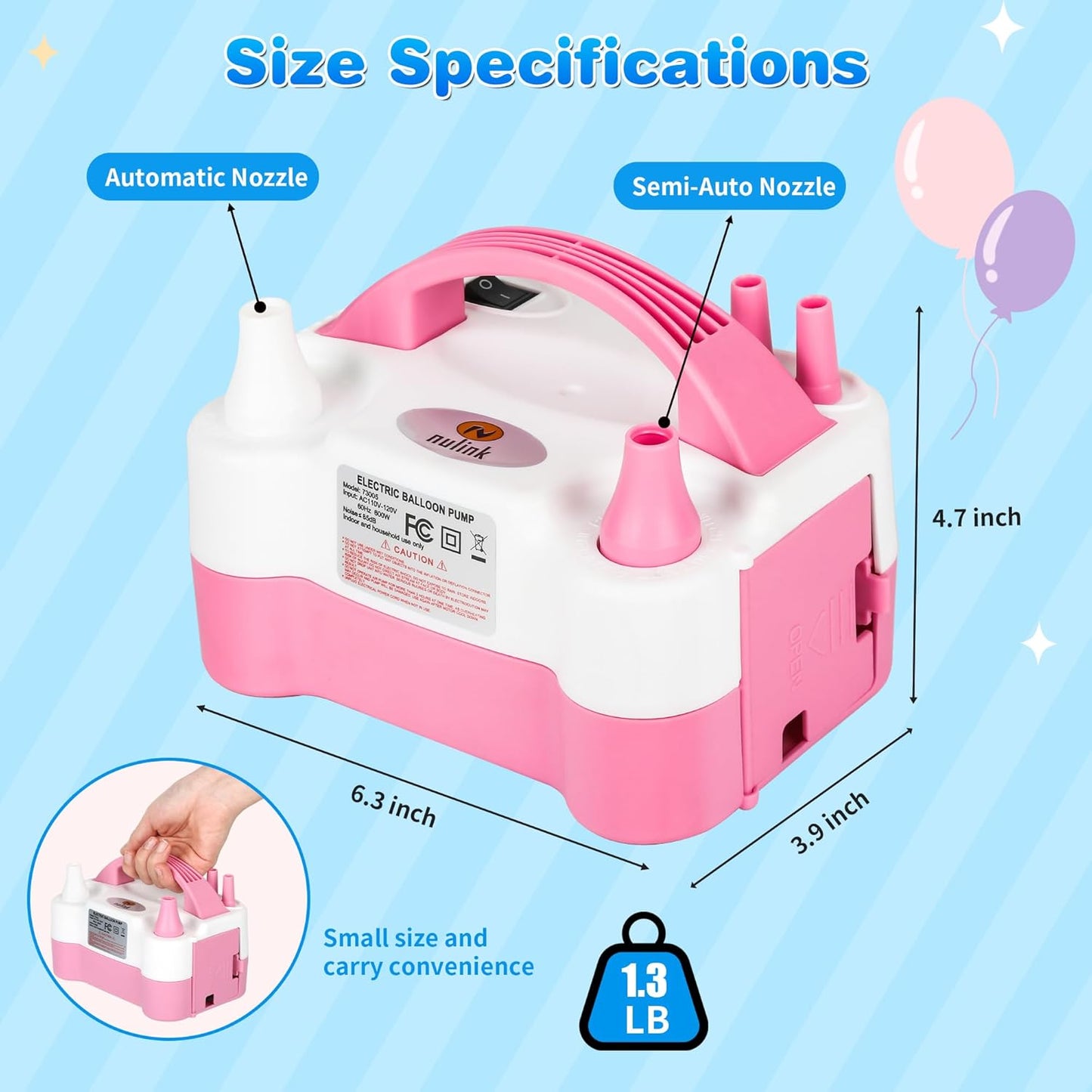 Electric Balloon Pump, Portable Electric Balloon Blower Machine Balloon Air Pump Dual Nozzle 110V 600W Balloon Inflator for Party Decorations