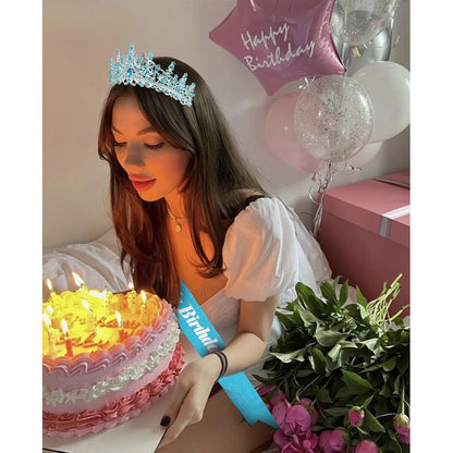 CURASA Birthday Tiara and Sash - Silver Birthday Crown for Women, Perfect for Parties and Celebrations