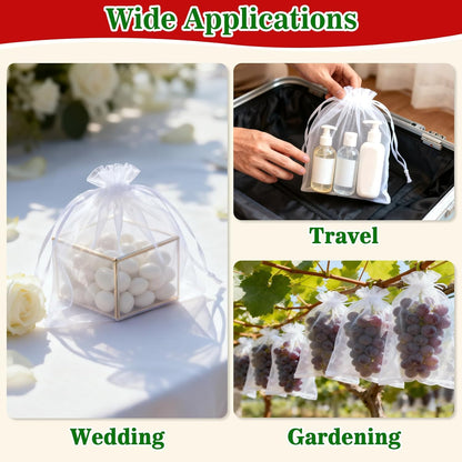 Sukh 100pcs Organza Bags 5''x7'' - White Sheer Mesh Drawstring Bags for Jewelry, Soap, Fruits, Candy, Small Gift Bags for Weddings, Valentine's Day, Mother's Day, Halloween, Thanksgiving, Christmas