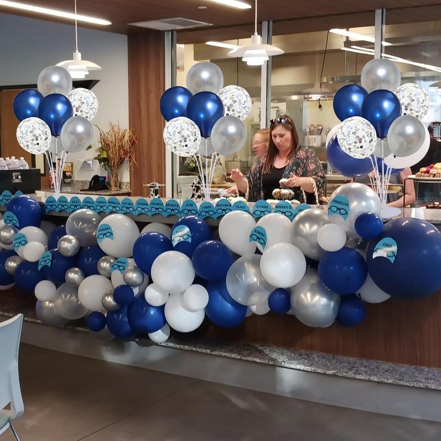 4 Set Balloon Stand Kit for Table Centerpieces With Balloon and Base Party Decorations for Birthday Wedding Retirement Graduation Baby Shower (Navy Silver)