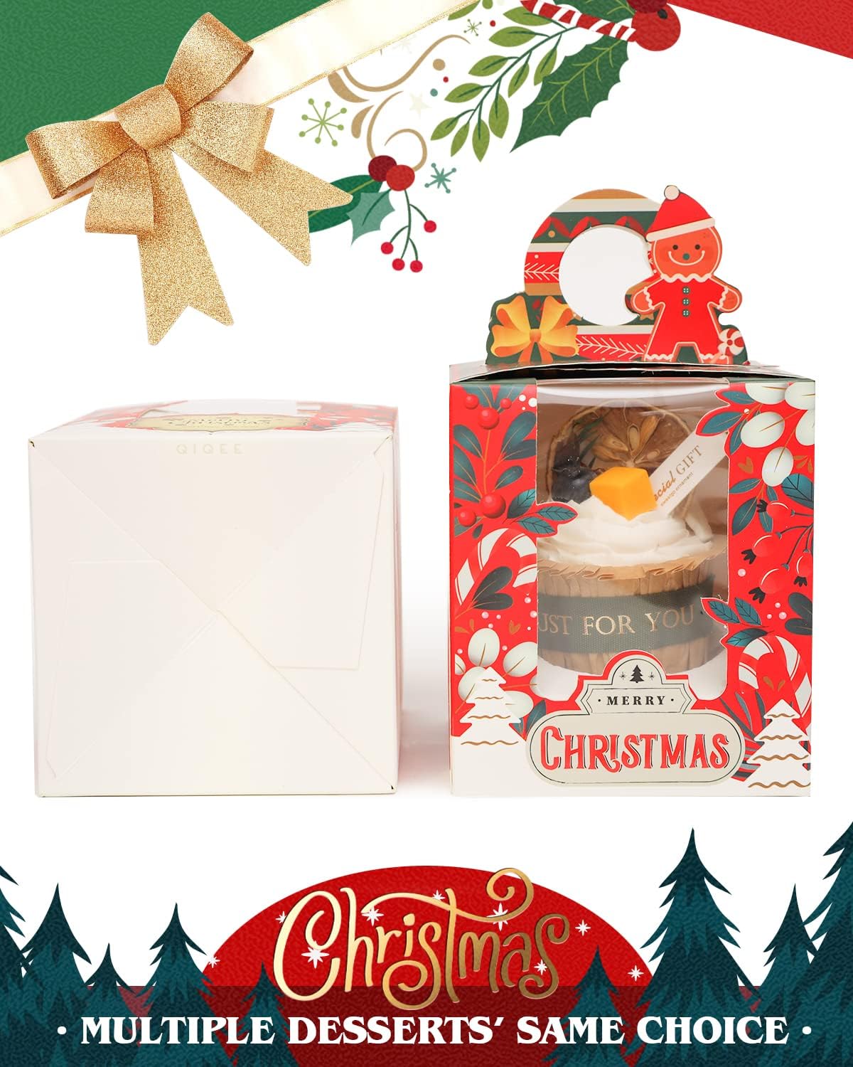 qiqee 60pcs Cupcake Boxes Individual Disposable White Single Box with Window 3.6 * 3.6 * 4.3inch Cupcake Containers/Holders