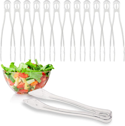 PARTY BARGAINS 8.5″ Clear Plastic Serving Tongs 12-Pack – Heavy-Duty Disposable & Reusable Kitchen Tongs for Parties BBQ Buffet Salad Appetizers Catering