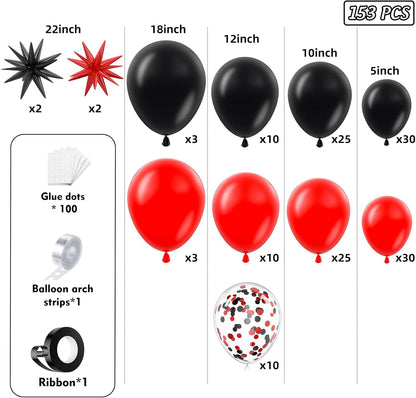 153Pcs Black and Silver Balloons Garland Arch Kit with Stars - 22 18 12 10 5 inch Different Size Black Metallic Silver Confetti Latex Balloon for Birthday Graduation New Year Party Decorations