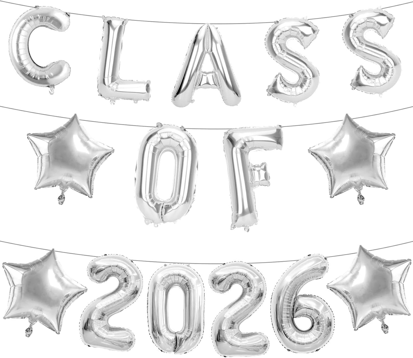 Graduation Balloons, Class of 2026 Balloons, 16Inch Gold Grad Class of 2026 Letters Foil Balloon Sign with Star Balloons, Class of 2026 Decorations for High School College Graduation Party Decorations