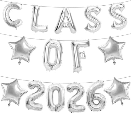 Graduation Balloons, Class of 2026 Balloons, 16Inch Gold Grad Class of 2026 Letters Foil Balloon Sign with Star Balloons, Class of 2026 Decorations for High School College Graduation Party Decorations