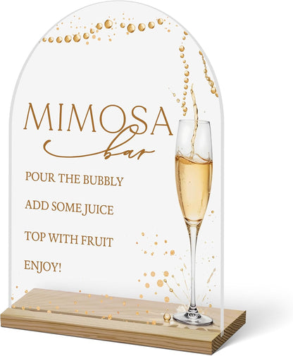 Acrylic Arch Mimosa Bar Sign, Pink Bow Champagne Acrylic Mimosa Bar With Base Supplies For Baby Shower Bridal Shower, Birthday, Bachelorette Engagement Party, Welcome Sign For Table Party -A14