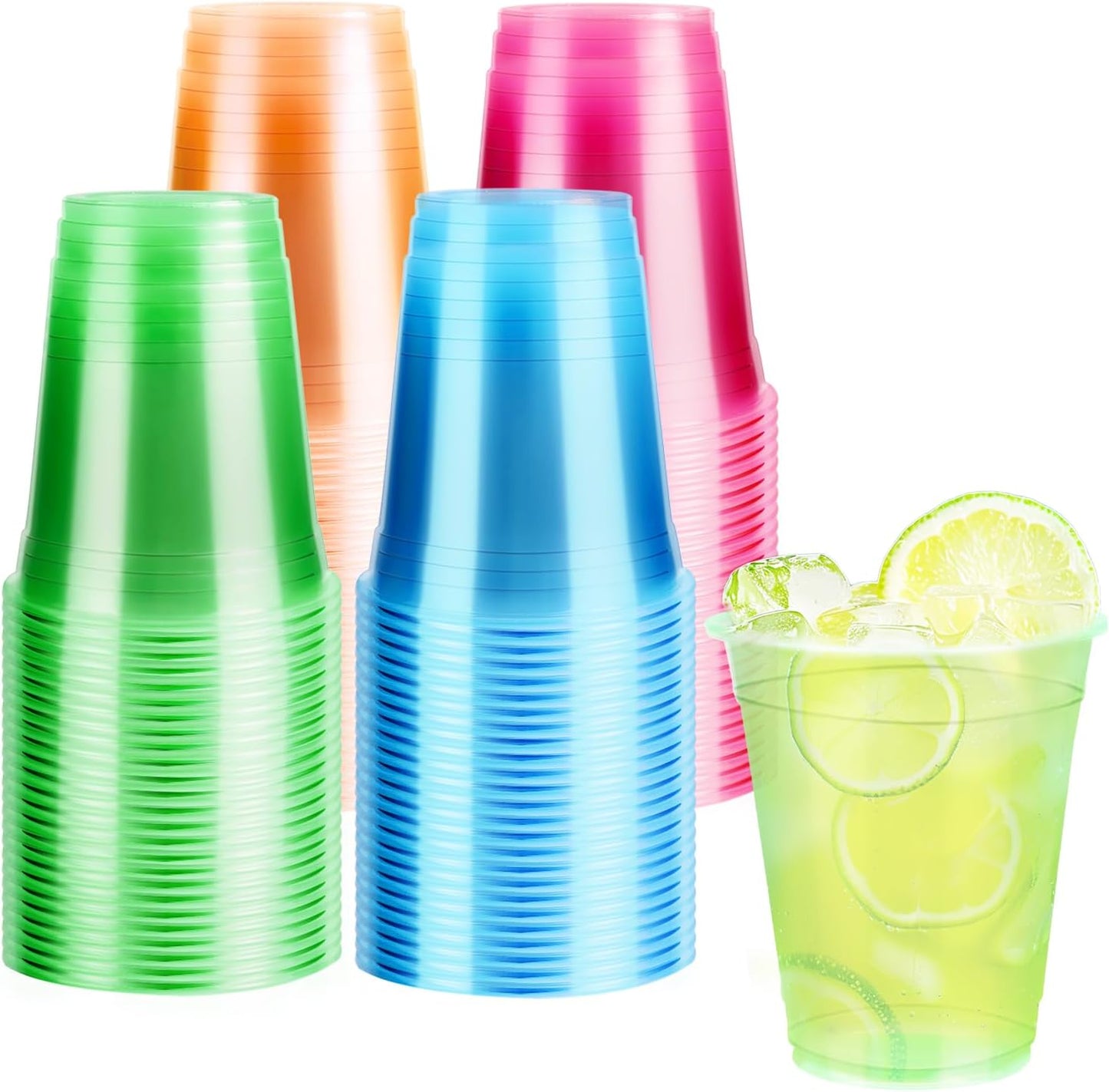 WYTAOHZL 60 Pack 12 Oz Neon Plastic Cups Glowing Plastic Neon Cups for Party Disposable Cup for Wedding Birthday and Party