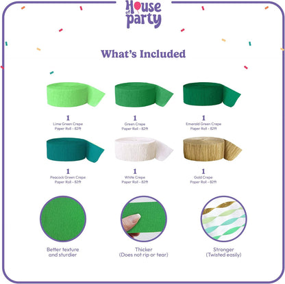 HOUSE OF PARTY Blue Skies Crepe Paper Streamers 6 Crepe Paper Rolls 492ft (1.8 Inch x 82 Ft/Roll) - Pack of 4 Shades of Blue, 1 Silver, 1 White Streamers Party Decorations