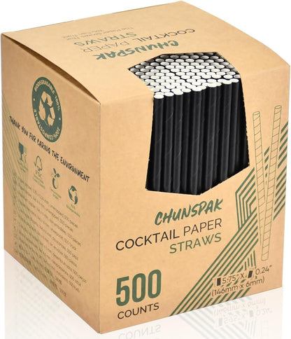 5.75 inch Orange Paper Cocktail Straws, Short Disposable Drinking Straws 500 Counts, Unwrapped - Compostable