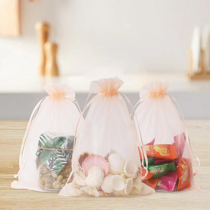 Wudygirl 100pcs 5X7 Inches White Organza Bags Christmas Drawstring Pouches Party Wedding Favor Bags Goodie bags(White 5x7)
