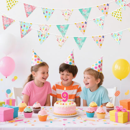 G2PLUS 39Ft Triangle Bunting Banner, 42Pcs Pink Floral Garland Pennant Banner, Reusable Cotton Triangle Flags Party Decoration for Birthday, Wedding, Garden Tea Party, Baby Shower, Room Decor